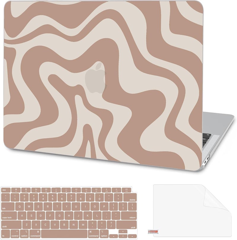 AKIT Compatible with MacBook Air 13 Inch Case M1 2022 2021 2020 2019 2018 A2337 A2179 A1932, Pattern Hard Shell Laptop Case+Screen Protector+Keyboard Cover for Mac Book Air 13.3 Inch, Brown Wave - Image 1